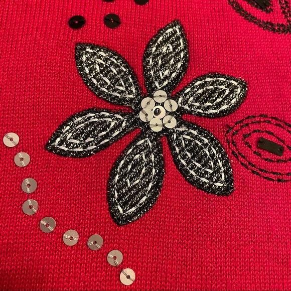 SWEATER - Alfred Dunner red embroidered pullover sweater petite large - Picture 4 of 7